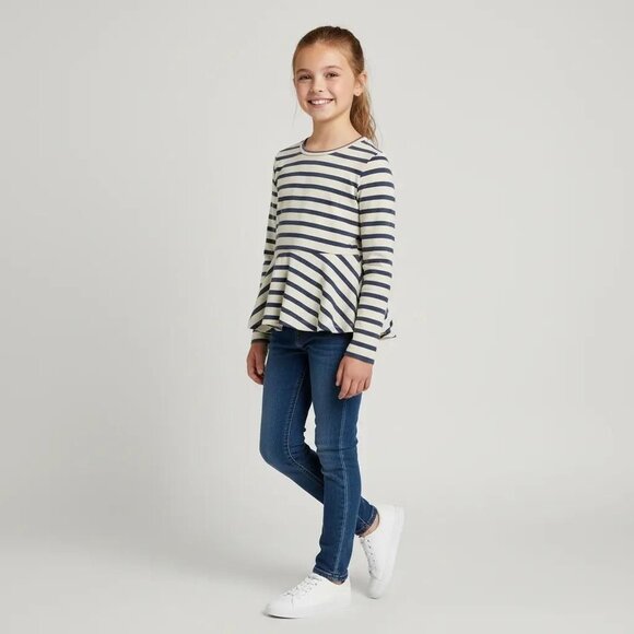 J. Crew Other - J. Crew Crewcuts Kids Girls Striped Asymmetrical Peplum Long Sleeve Top Size 8